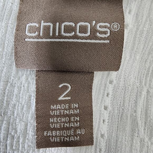 Chicos Womens Shirt Size 2 US Large Button Up Long Tab Sleeve Embroidery Eyelets - Picture 9 of 12